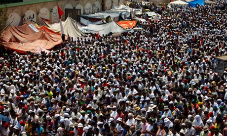 Pro-Morsi supporters gather at Rabaa Square in Egypt, July 12, 2013.