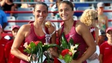 Italians Sara Errani and Roberta Vinci winning the women's doubles title at the Rogers Cup in Montreal