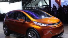 The Chevrolet Bolt EV electric concept car is unveiled during the first press preview day of Detroit Auto Show.