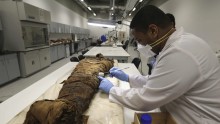 Egyptian archaeological restoration of a mummy