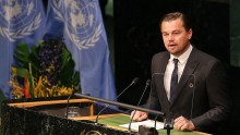 Leonardo DiCarpio speaks in front of world leaders to address climate change.
