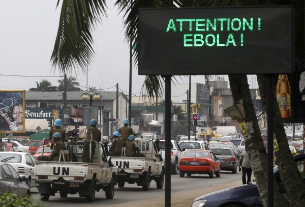 A screen displaying a message on Ebola