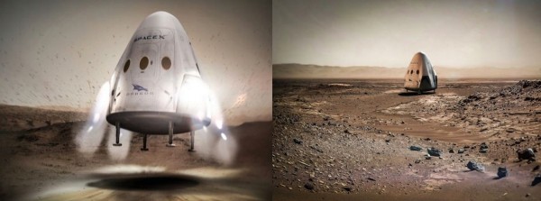 SpaceX Red Dragon landing on Mars (Artist's Concept)