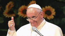 Pope Francis gestures during a meeting with Asian youths at the Solmoe Shrine in Dangjin