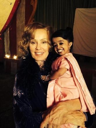 The wold's smallest woman, Jyoti Amge, poses with Jessica Lange as she joins the hit FX series.