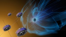 The four Magnetospheric Multiscale, or MMS, spacecraft (shown here in an artist's concept) have now made more than 4,000 trips through the boundaries of Earth's magnetic field, gathering observations of our dynamic space environment.