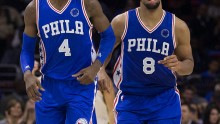 Philadelphia 76ers' Nerlens Noel and Jahlil Okafor