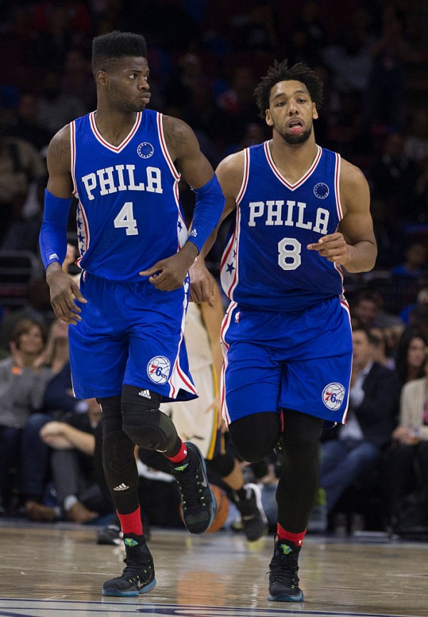 Philadelphia 76ers' Nerlens Noel and Jahlil Okafor