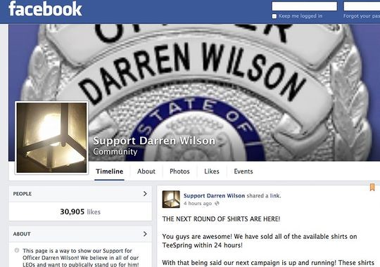 Facebook page supporting officer Darren Wilson