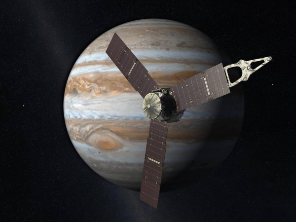 Launching from Earth in 2011, the Juno spacecraft will arrive at Jupiter in 2016 to study the giant planet from an elliptical, polar orbit. Juno will repeatedly dive between the planet and its intense belts of charged particle radiation, coming only 5,000