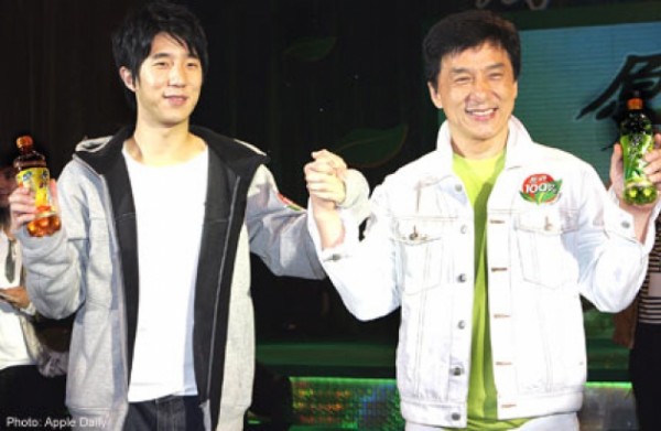 Hong Kong action star Jackie Chan and son Jaycee at an endorsement event