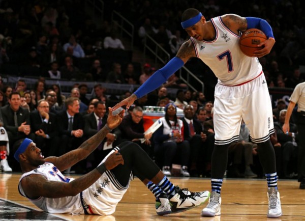 Carmelo Anthony (R) and LeBron James during the 2015 NBA All-Star Game