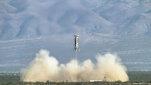 A stable and precise landing of the New Shepard booster during its fourth mission on June 19, 2016.