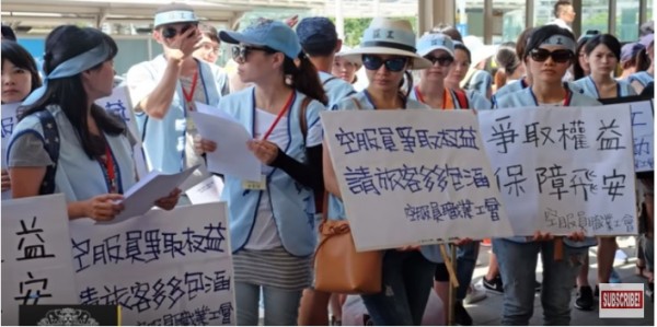 Cabin crews of China Airlines on strike.