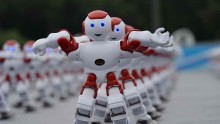 1050 robots perform dancing at the Qingdao International Beer Festival on July 30, 2016 in Qingdao, Shandong Province of China.