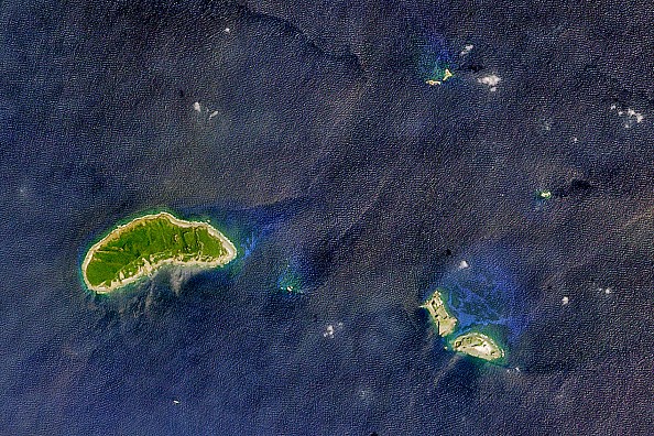 A satellite image of the Senkaku Islands located in the East of China on April 01, 2016 in Japan.