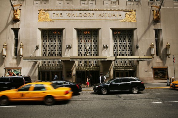 Traffic passes New York's landmark Waldorf Astoria Hotel on June 27, 2016 in New York City. 
