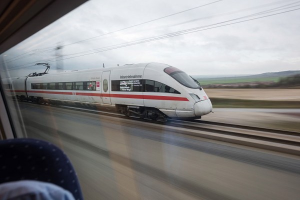 A high-speed ICE train of German state rail carrier Deutsche Bahn travels on the newly-completed stretch between Erfurt and Leipzig on December 9, 2015 near Erfurt, Germany.