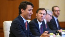 Canadian Premier Justin Trudeau speaks during a Chinese Meeting