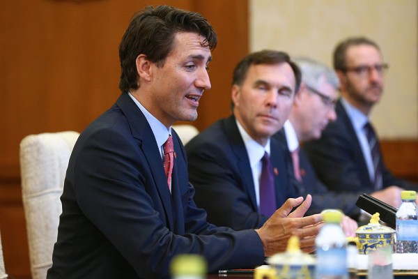 Canadian Premier Justin Trudeau speaks during a Chinese Meeting