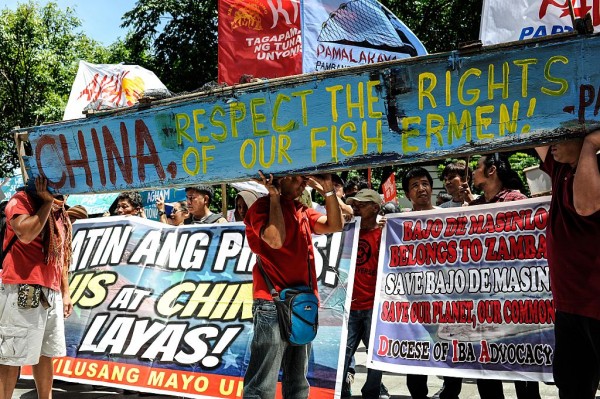 Anti China protestors mount a protest rally against China's territorial claims