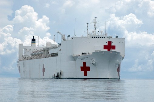 U.S naval hospital ship off the coast of Zamboanga, Philippines.