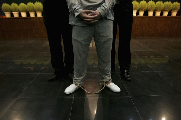  A drug trafficker waits for his conviction verdict in a court during a public sentence 