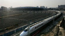 A multiple unit train puts in the Beijing South Railway Station under reconstruction on February 15, 2008 in Beijing, China. 
