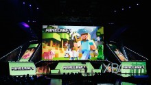 Mojang's 'Director of Fun' Lydia Winters speaks about 'Minecraft' during the Microsoft Xbox E3 press conference at the Galen Center on June 15, 2015 in Los Angeles, California.