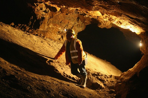 Miner Kevin Williams studies the rock in the old workings of South Crofty Mine near Redruth on December 7 2007 in Cornwall, England.