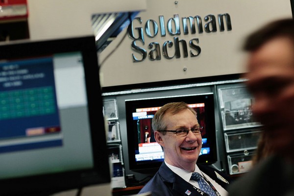  A financial professional stands in the Goldman Sachs booth on the floor of the New York Stock Exchange April 27, 2010 in New York, New York. 