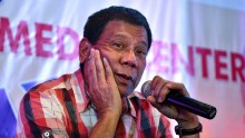 Rodrigo Duterte answers questions from journalists during a press conference on May 10, 2016 in Davao City, Philippines.