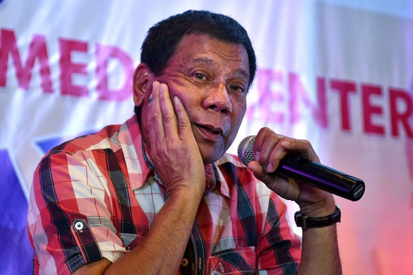  Rodrigo Duterte answers questions from journalists during a press conference on May 10, 2016 in Davao City, Philippines.