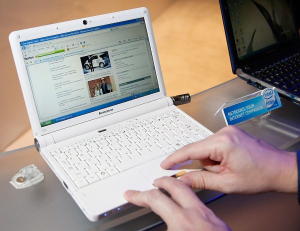 A Lenovo ideapad netbook with an Intel Atom processor is displayed at the Intel Corp.