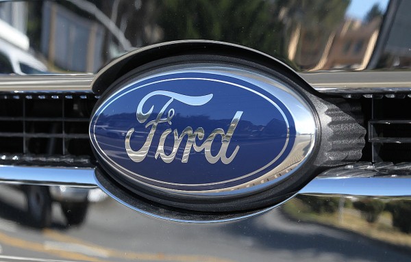 The Ford logo is seen on a brand new Ford truck at Serramonte Ford on April 27, 2012 in Colma, California. 