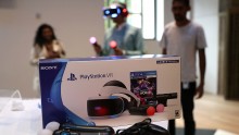 A new PlayStation VR is displayed at Sony Square NYC on October 13, 2016 in New York City. 