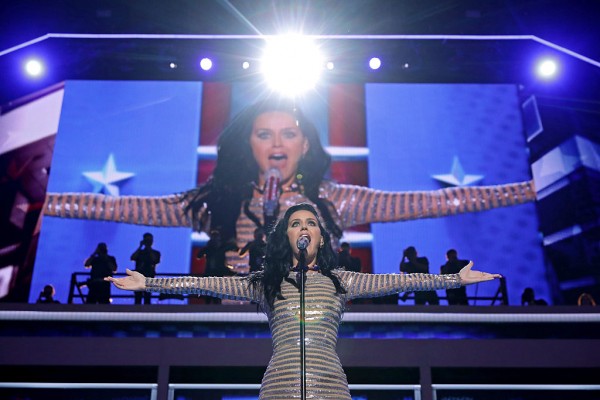  Singer Katy Perry performs during the fourth day of the Democratic National Convention at the Wells Fargo Center, July 28, 2016 in Philadelphia, Pennsylvania.