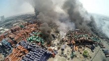  A screenshot of a video showing the aftermath of the Tianjin's warehouse explosion site on August 13, 2015 in Tianjin, China.