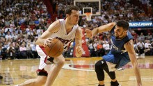 Miami Heat point guard Goran Dragic competes against Minnesota Timberwolves' Ricky Rubio