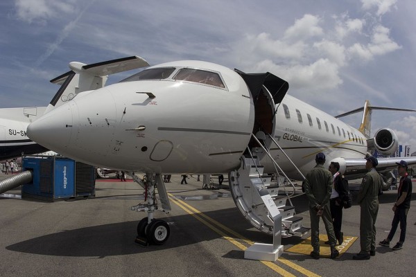  Global 600 jet manufactured by Bombardier aircraft is displayed at the Singapore Airshow on February 13, 2014 in Singapore.
