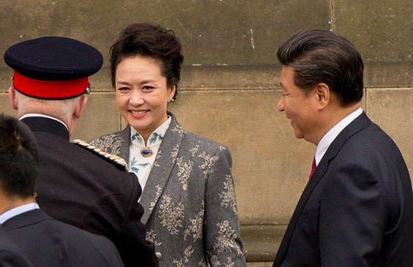  President Xi Jinping and wife Peng Liyuan visit Manchester Town Hall on October 23, 2015 in Manchester, England. 