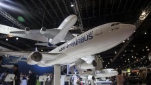 A model of Airbus A330-200 aircraft is displayed at the Singapore Airshow on February 13, 2014 in Singapore.