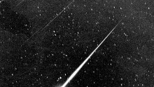 This Bright Leonid Fireball is seen during the storm of 1966 in the sky above Wrightwood, Calif.  (NASA)